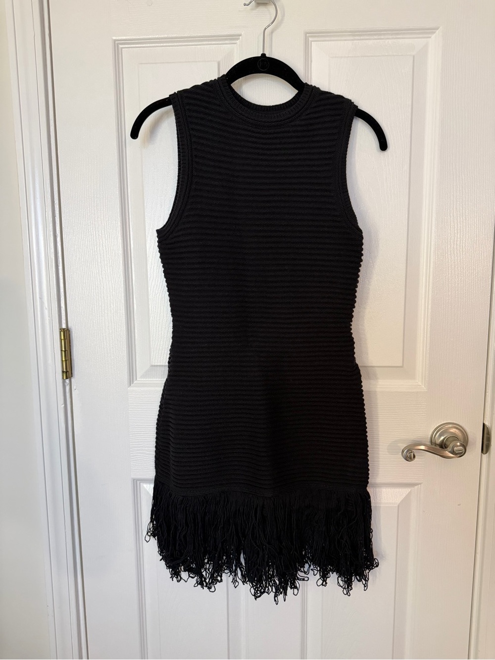 Commense Sleeveless Black Fringe Knit Dress